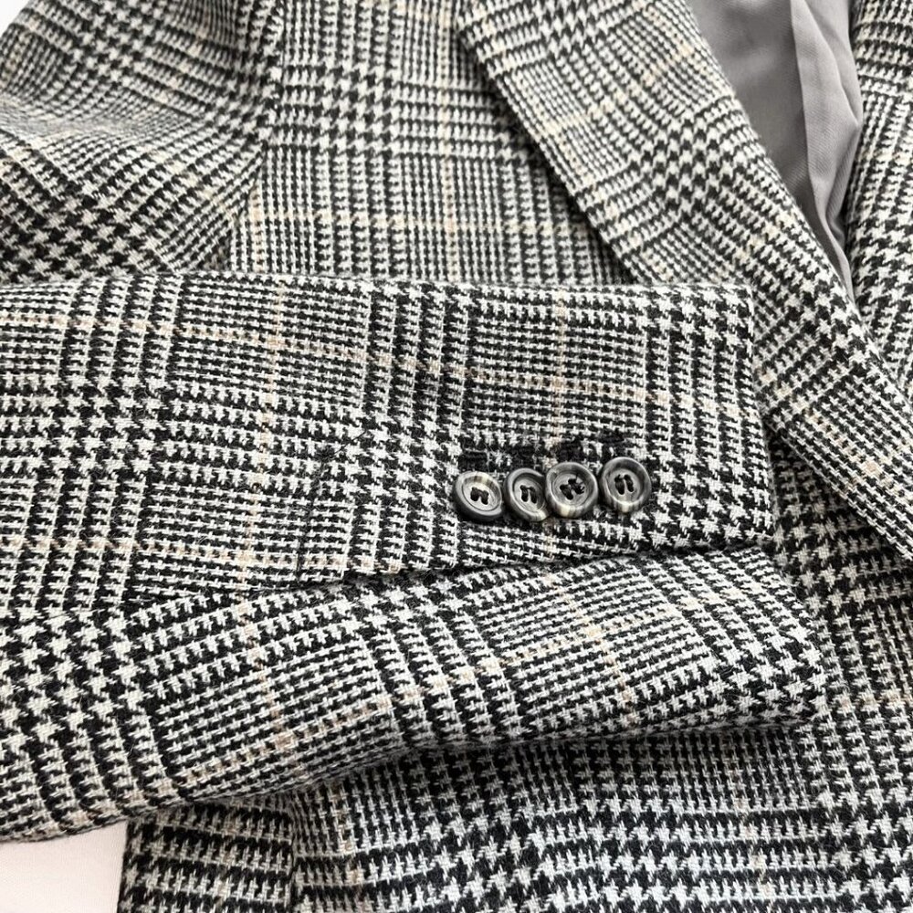 CLUB MONACO HOUDSTOOTH WOOL BLEND SINGLE BREATED MID-LENGTH BLAZER - 2 - Picture 7 of 9